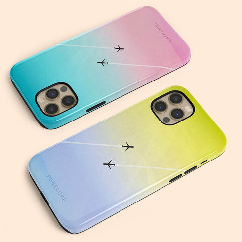 Personalized Pastel Gradient Sky Airplane iPhone Case